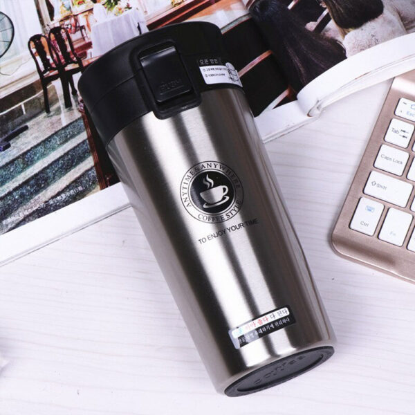Thermos et Tasse à Café Gris 2 en 1 En Acier Inoxydable