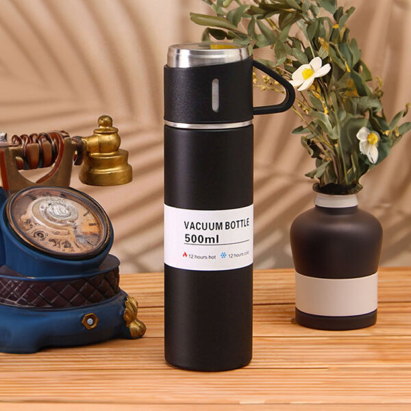 Thermos en Acier Inoxydable Avec 1 Tasse de Luxe Noir