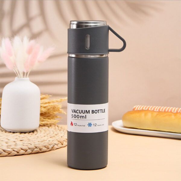 Thermos en Acier Inoxydable Avec 1 Tasse de Luxe Gris