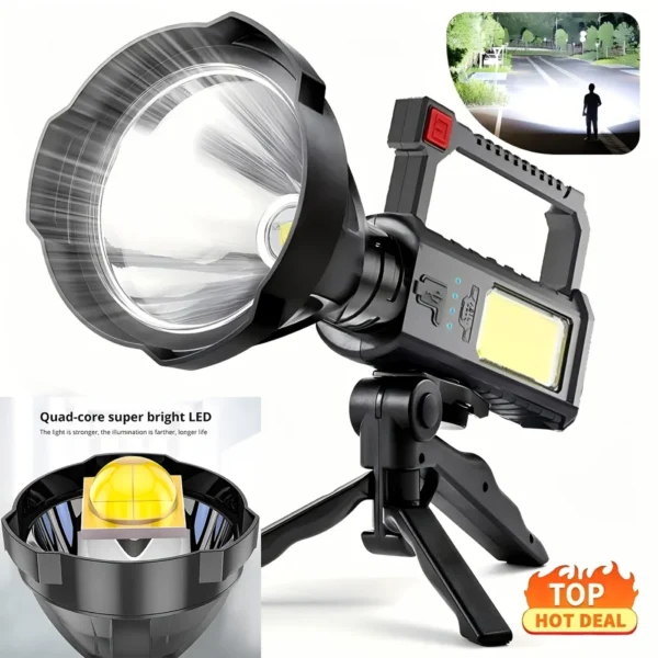 Torche LED Puissante et Rechargeable avec Trépied