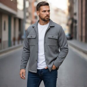 Veste Surchemise en Molleton - Gris Chiné